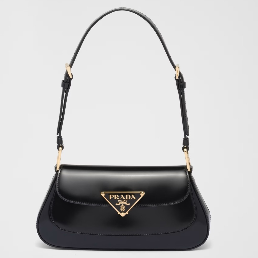 Pra*a shoulder bag in black brushed calfskin