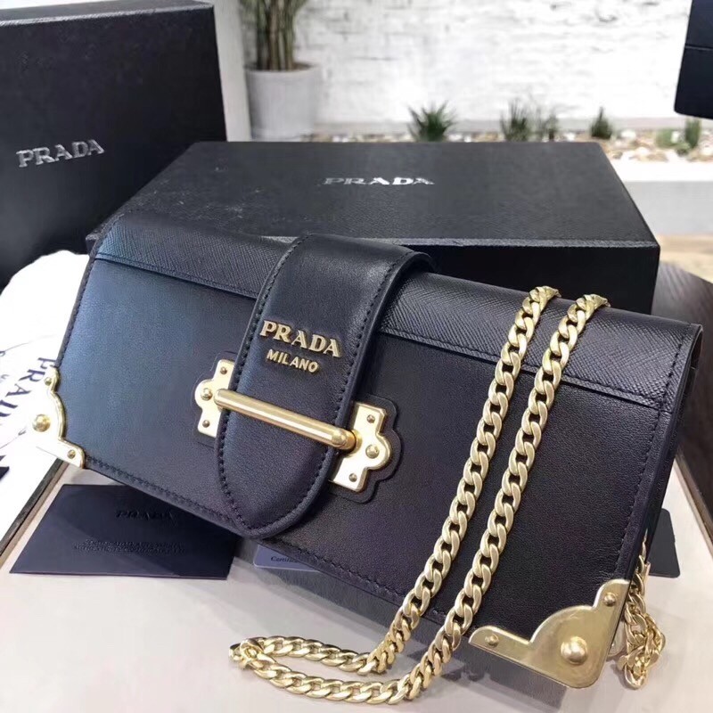 Pra*a cahier clutch in black saffiano calf leather
