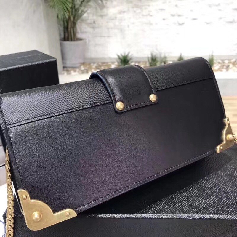 Pra*a cahier clutch in black saffiano calf leather