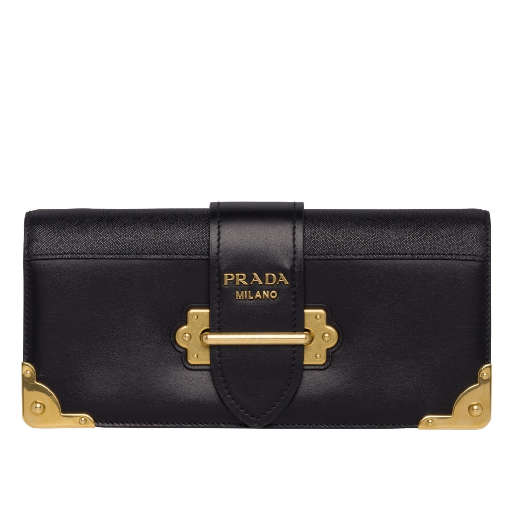 Pra*a cahier clutch in black saffiano calf leather