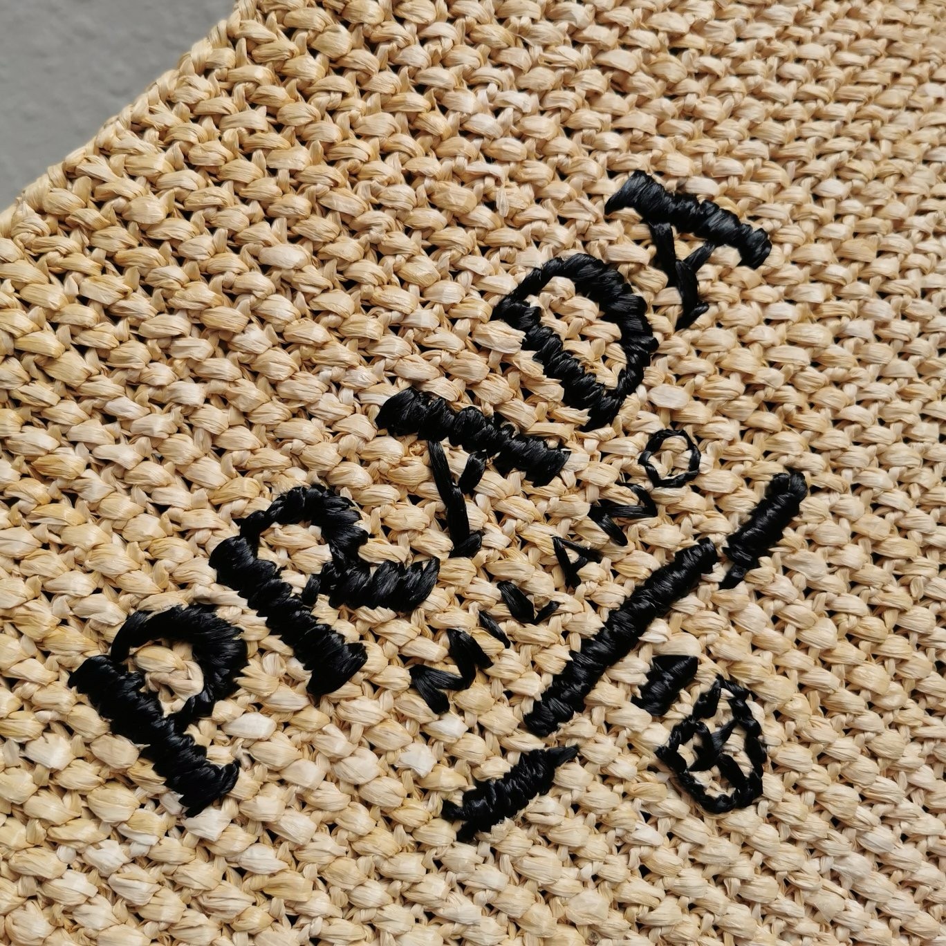 Pra*a large crochet tote bag in beige raffia-effect yarn