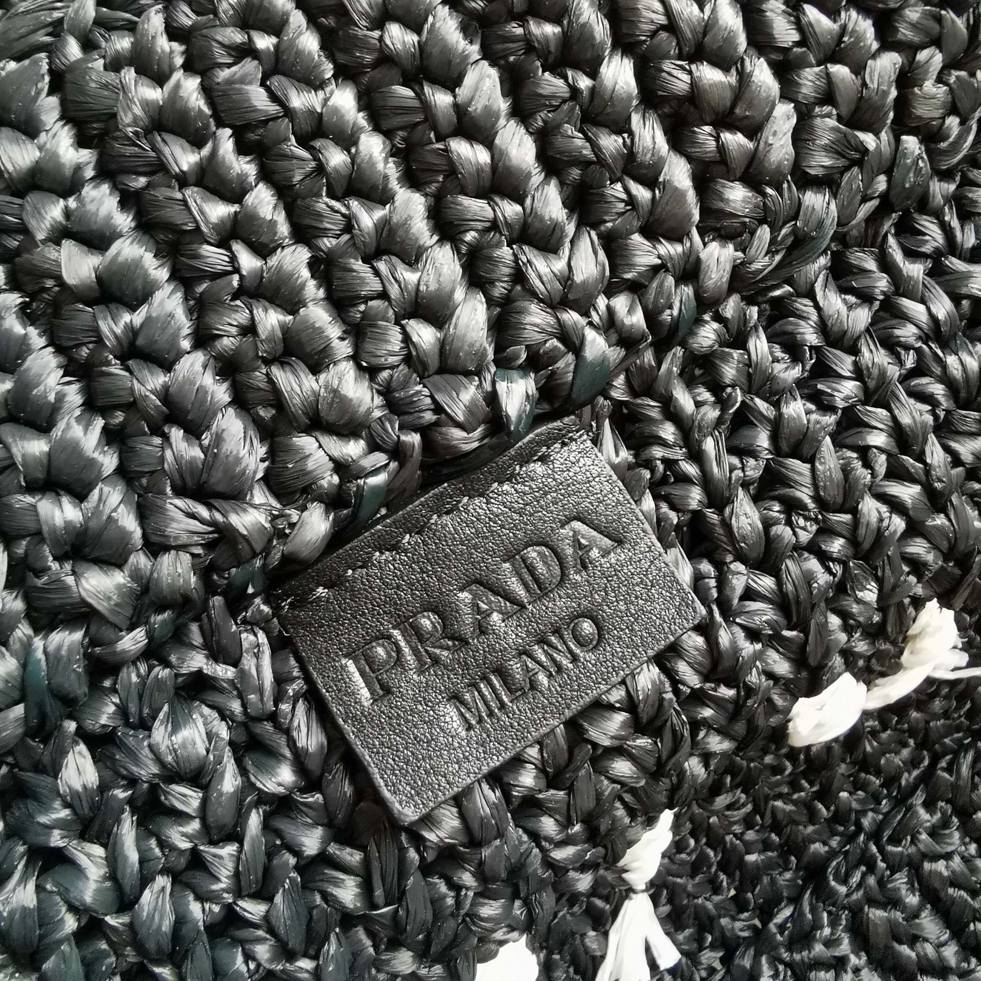 Pra*a large crochet tote bag in black raffia-effect yarn