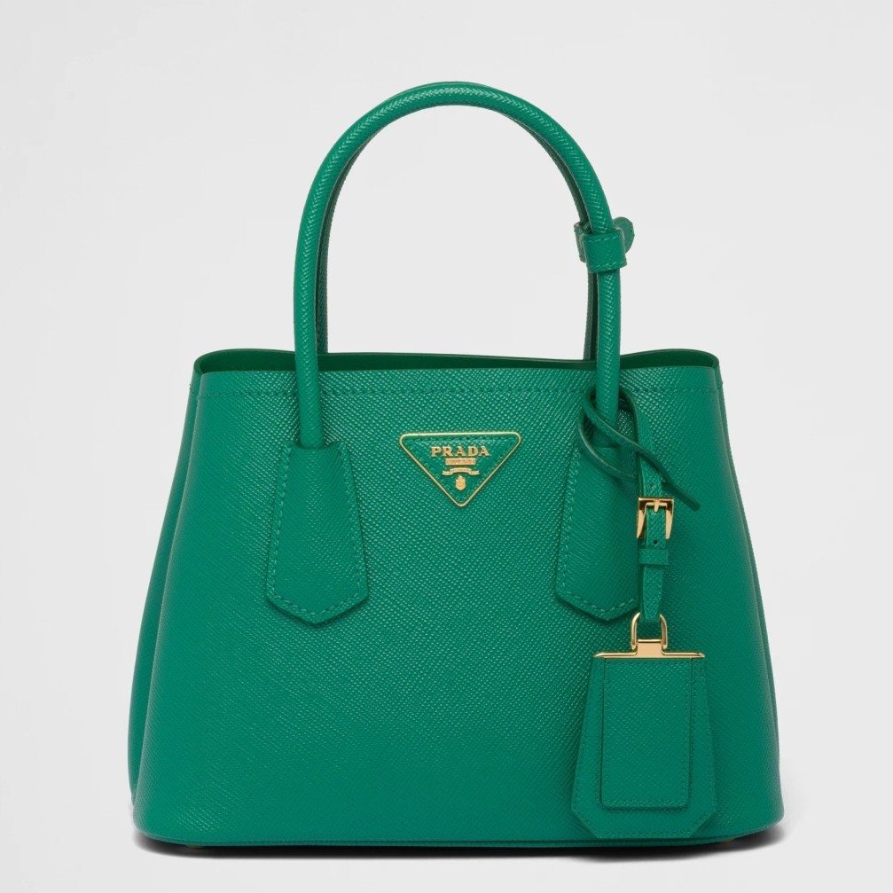 Pra*a double mini bag in green saffiano leather