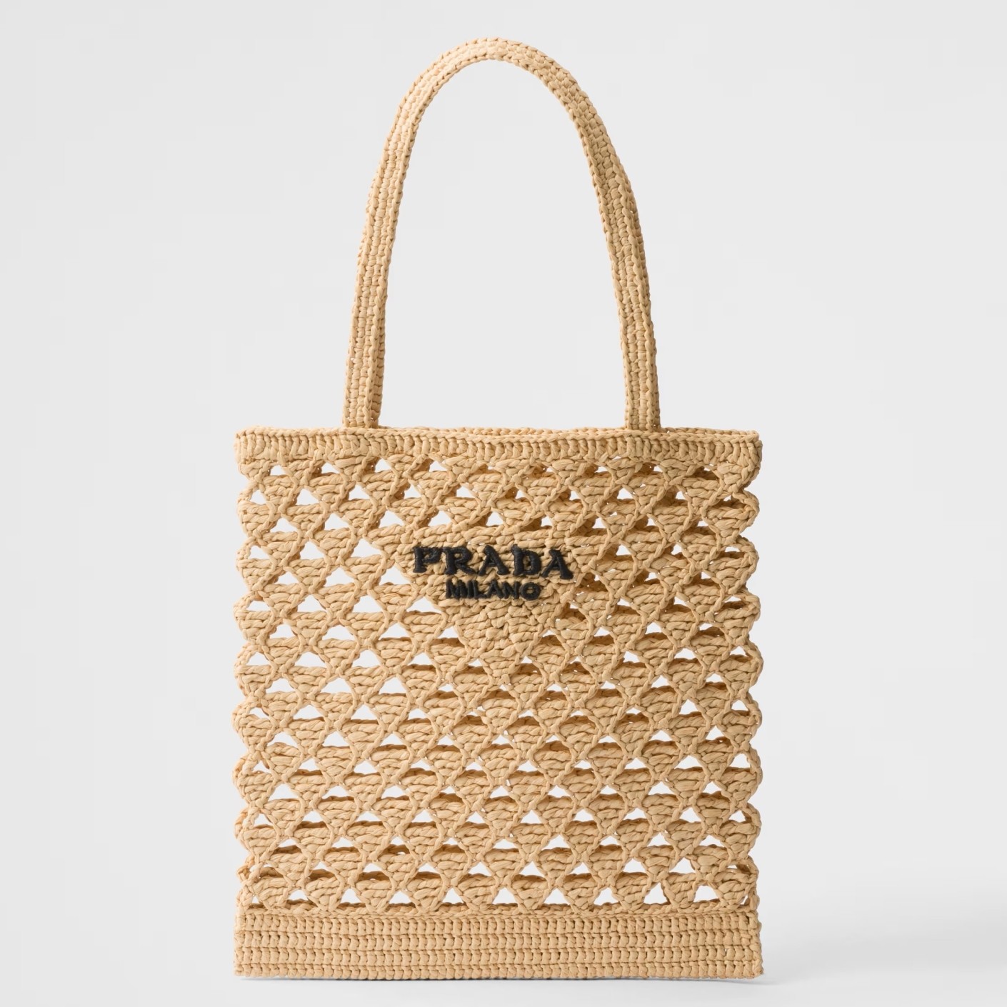 Pra*a crochet tote bag in beige raffia-effect yarn