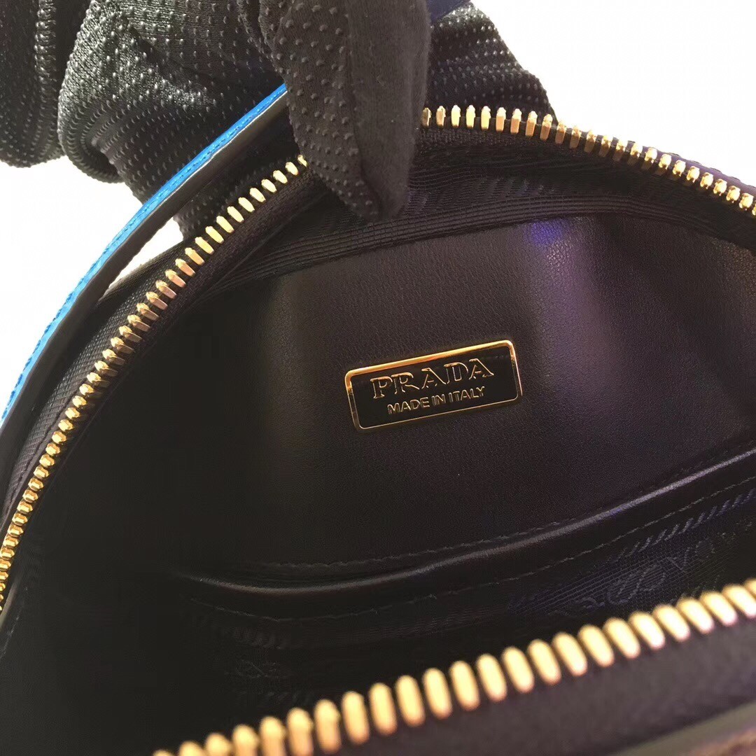Pra*a odette black saffiano and blue crocodile bag