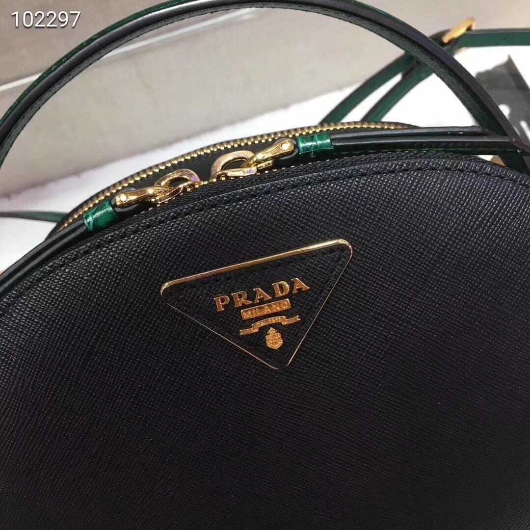 Pra*a odette black saffiano and green crocodile bag