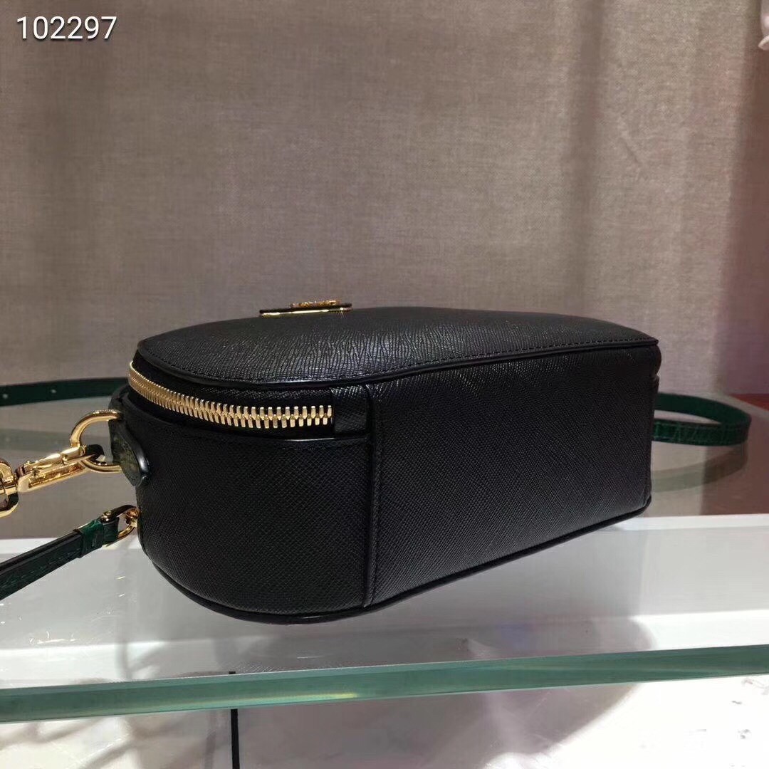 Pra*a odette black saffiano and green crocodile bag