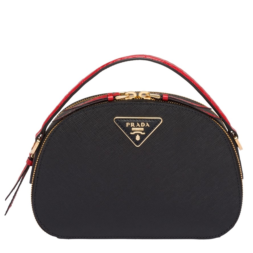 Pra*a odette black saffiano and red crocodile bag