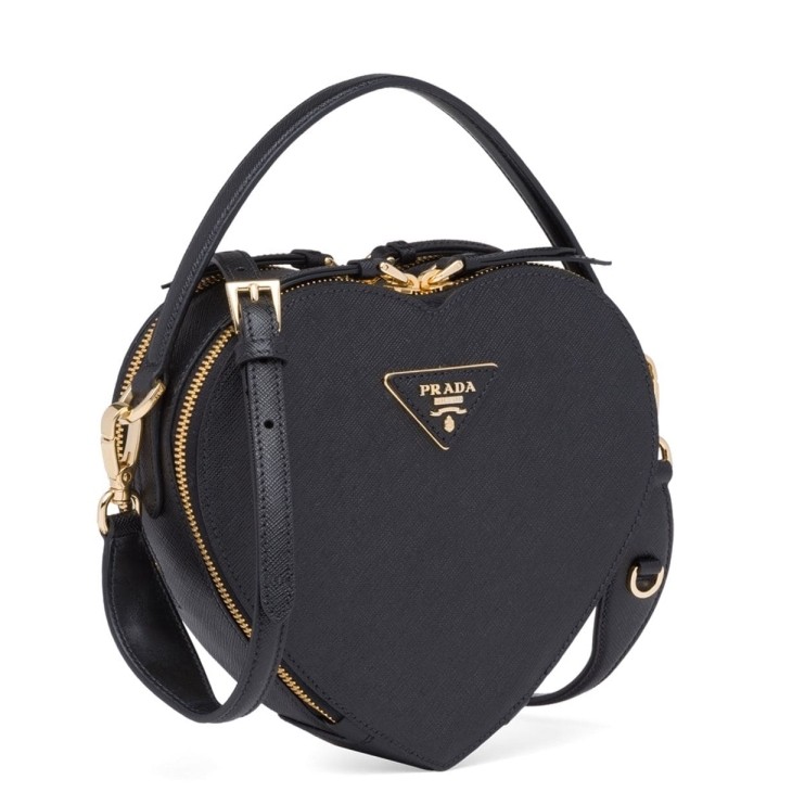 Pra*a odette heart bag in black saffiano leather