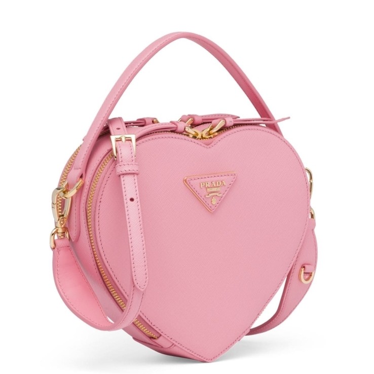 Pra*a odette heart bag in pink saffiano leather