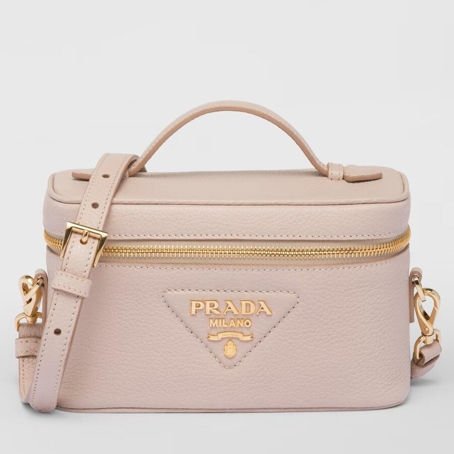 Pra*a mini vanity bag in light pink grained leather