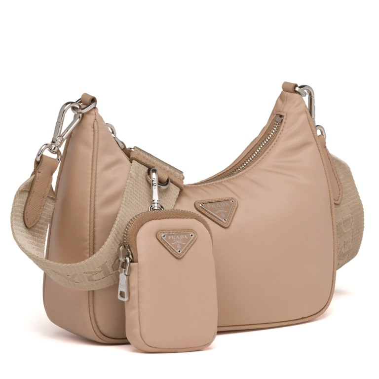 Pra*a re-edition 2005 shoulder bag in beige nylon