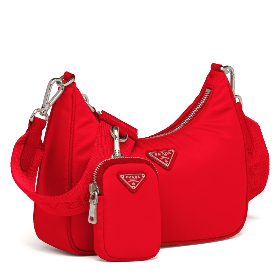 Pra*a red nylon re-edition 2005 shoulder bag
