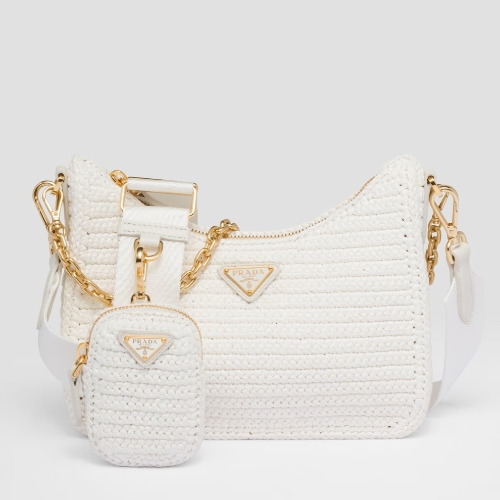 Pra*a re-edition 2005 crochet bag in white raffia