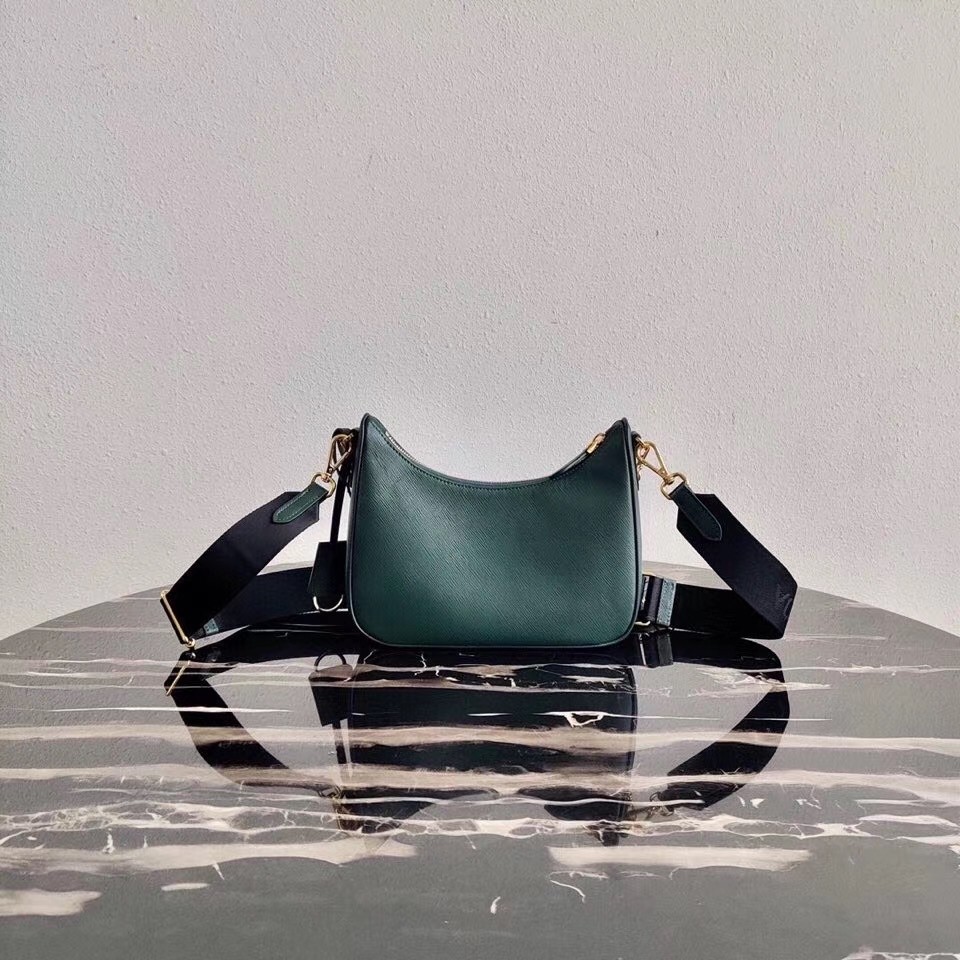 Pra*a re-edition 2005 shoulder bag in green saffiano leather
