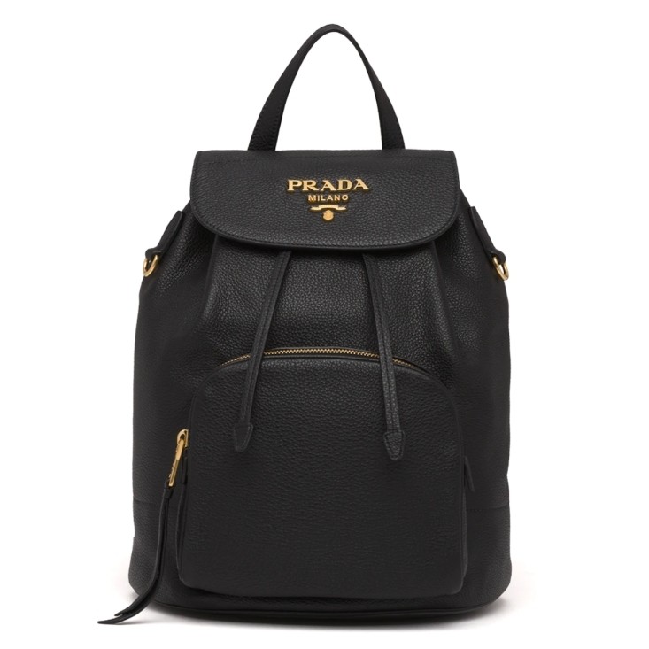 Pra*a backpack in black grained calfskin