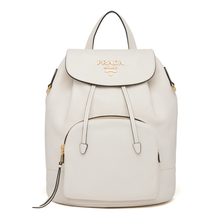 Pra*a backpack in white grained calfskin