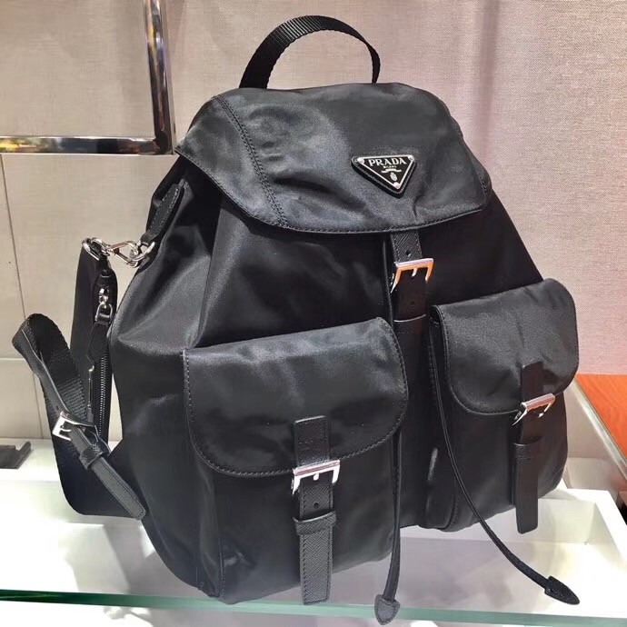 Pra*a black nylon backpack with clutch