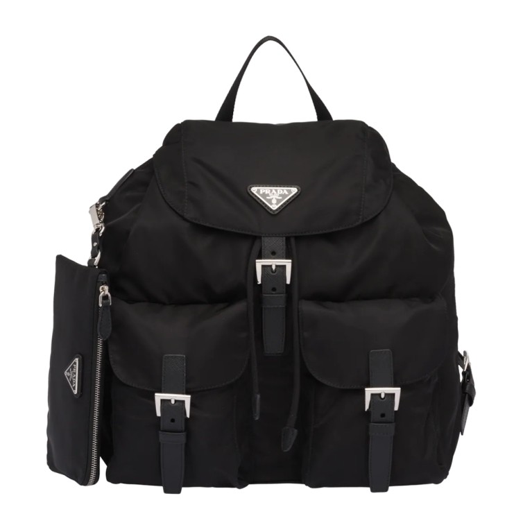 Pra*a black nylon backpack with clutch