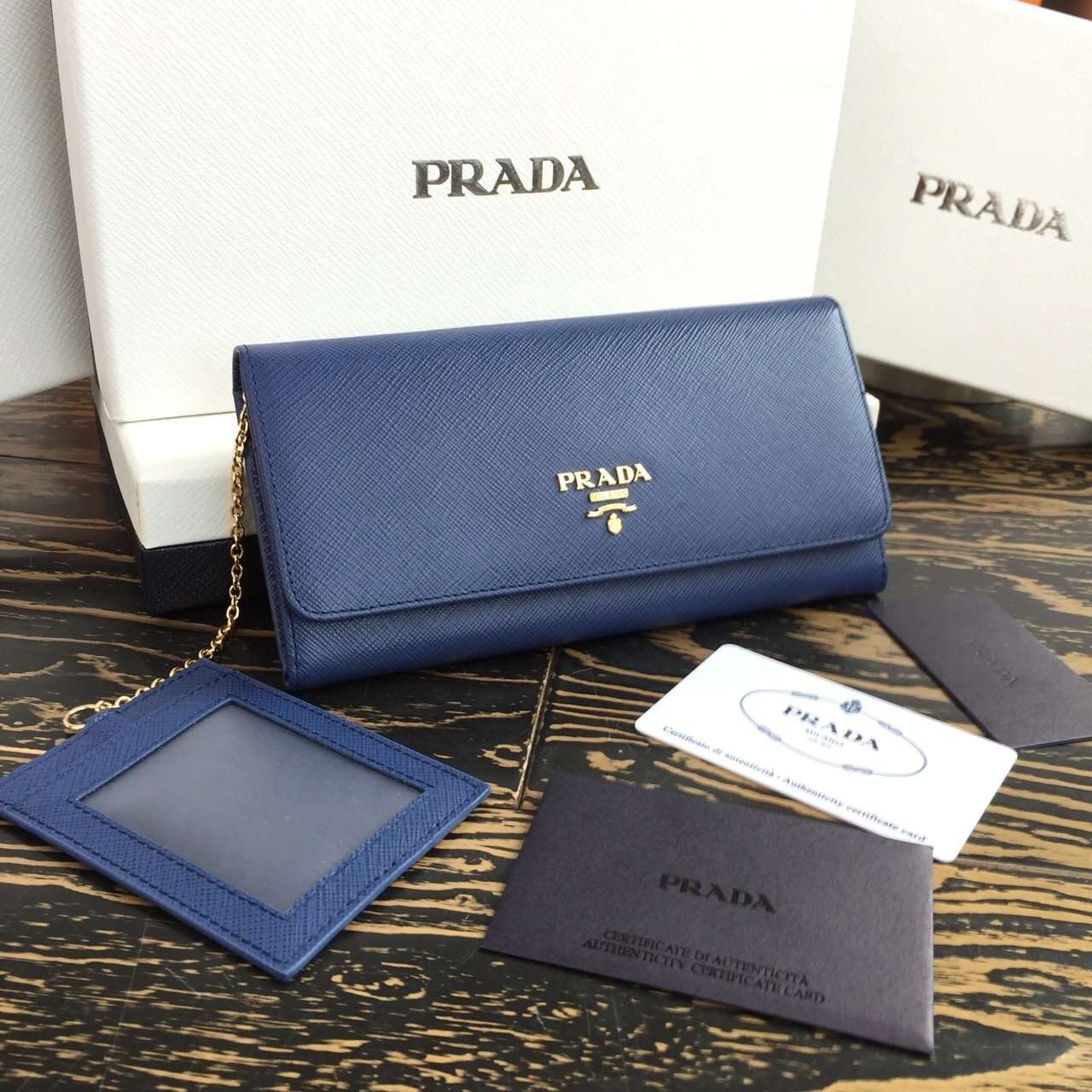 Pra*a continental wallet in blue saffiano leather