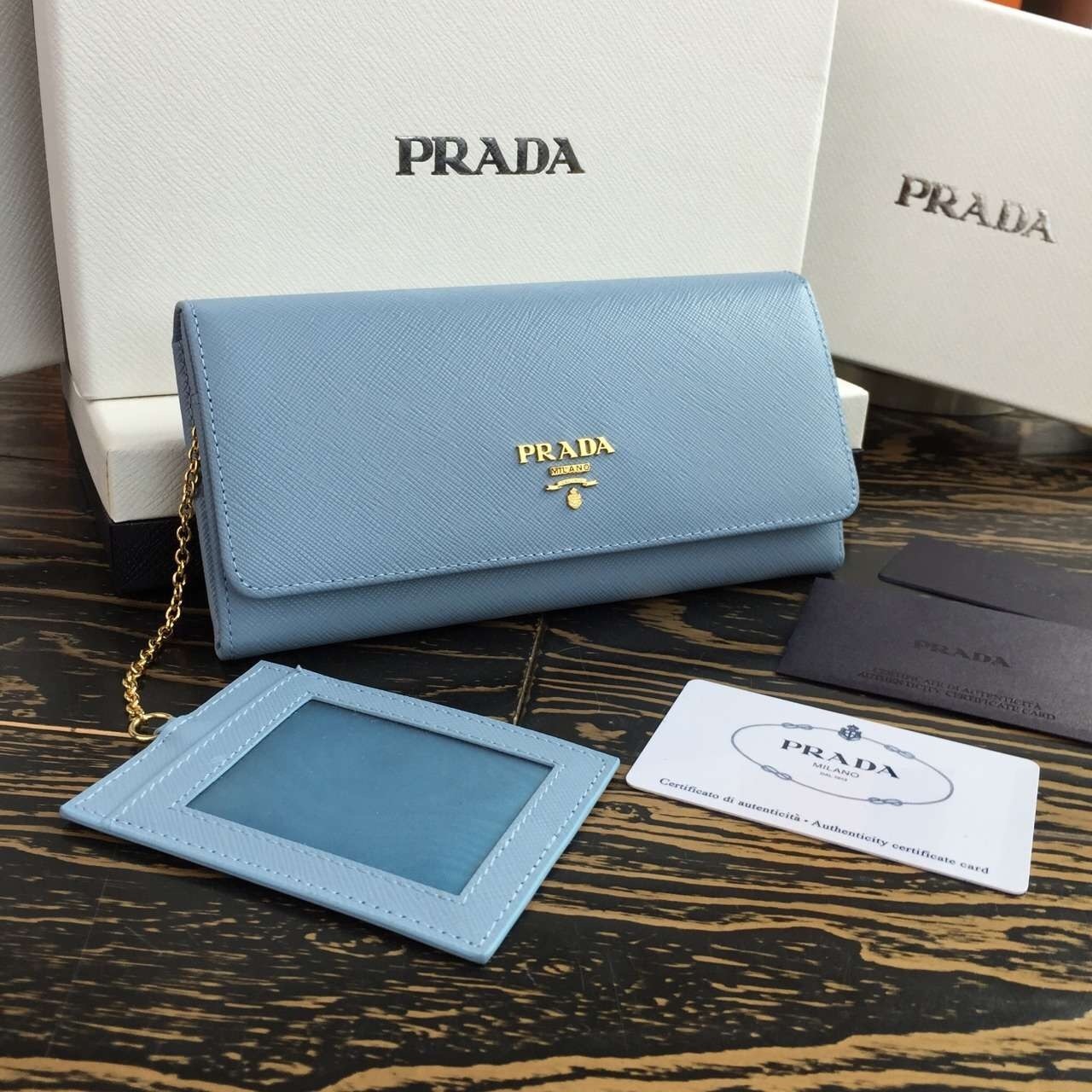 Pra*a continental wallet in light blue saffiano leather