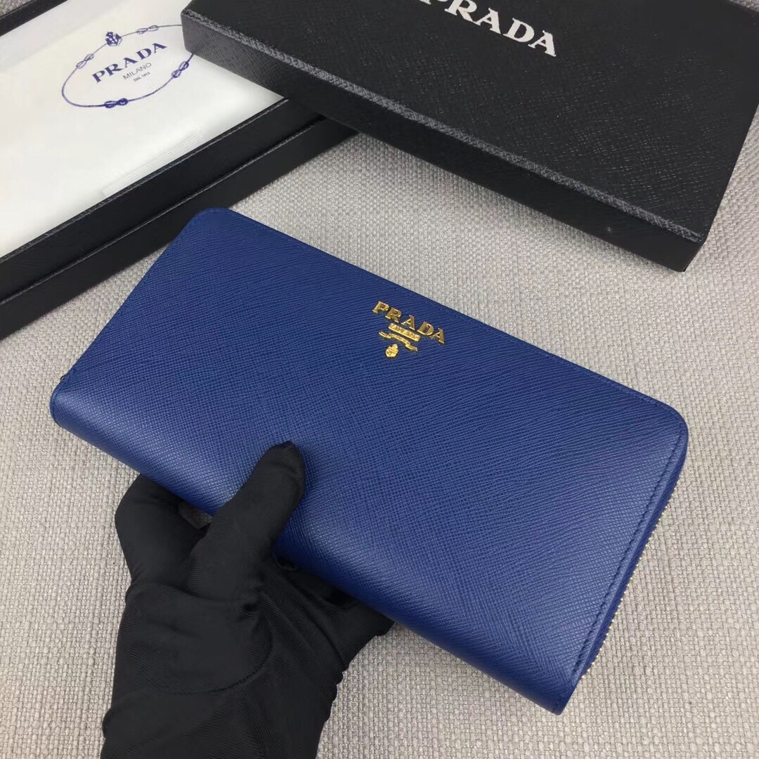 Pra*a zipped wallet in blue saffiano leather