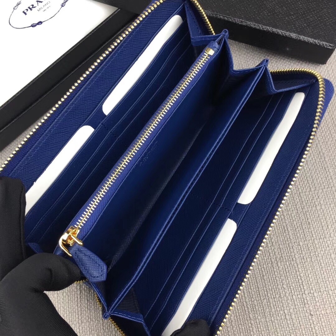 Pra*a zipped wallet in blue saffiano leather