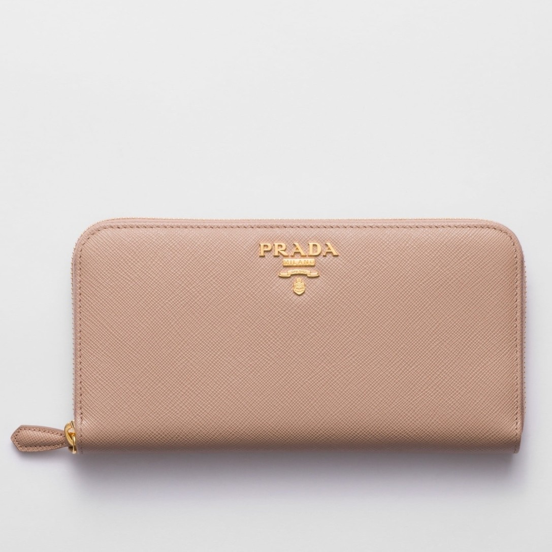 Pra*a zip around wallet in powder pink saffiano calfskin