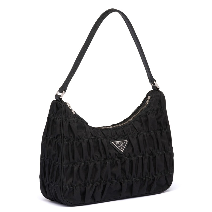 Pra*a mini hobo bag in black nylon and leather