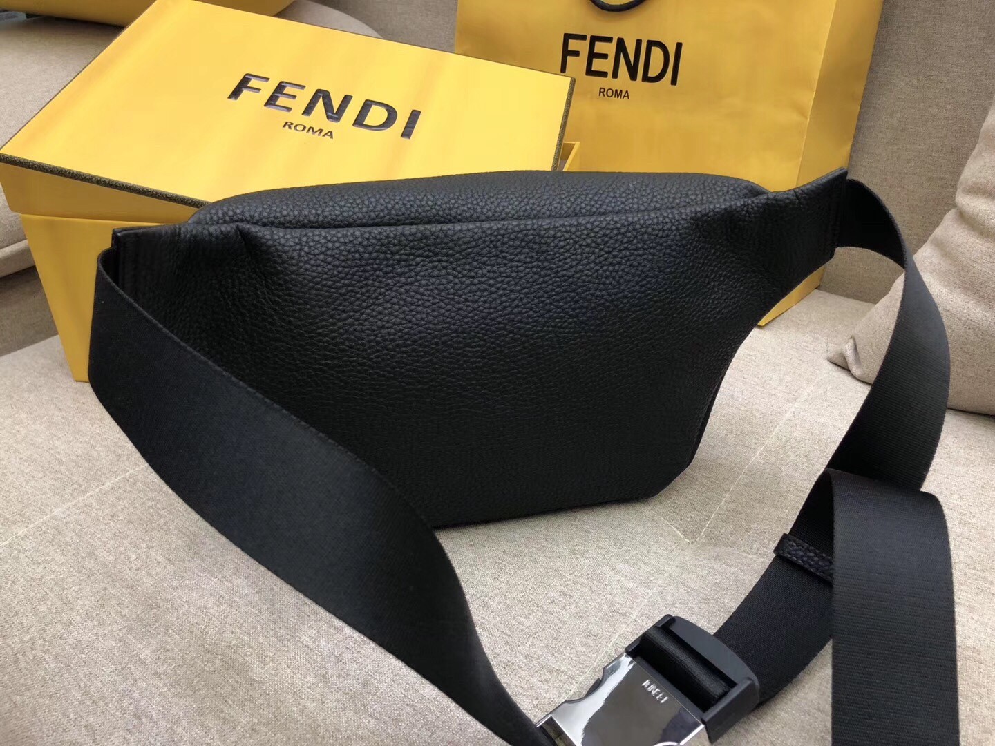 F**di belt bag in black romano leather