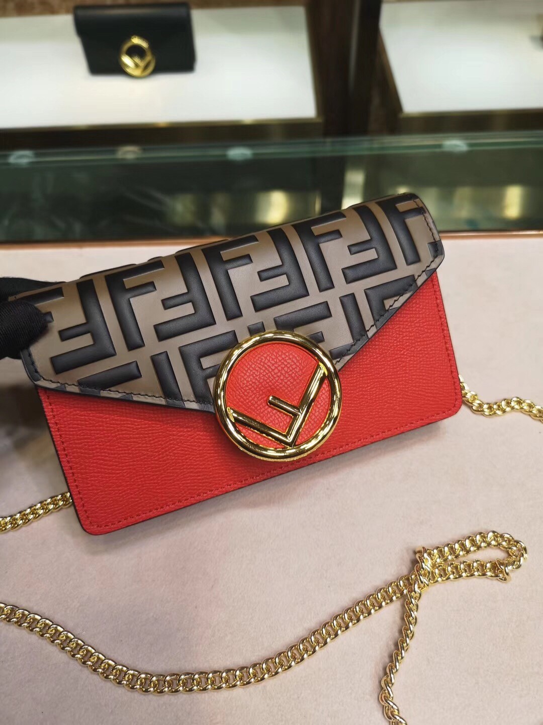 F**di red kan i f belt bag with ff motif
