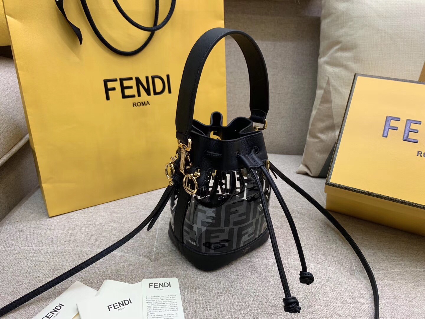 F**di black mon tresor mini bucket bag in transparent pu