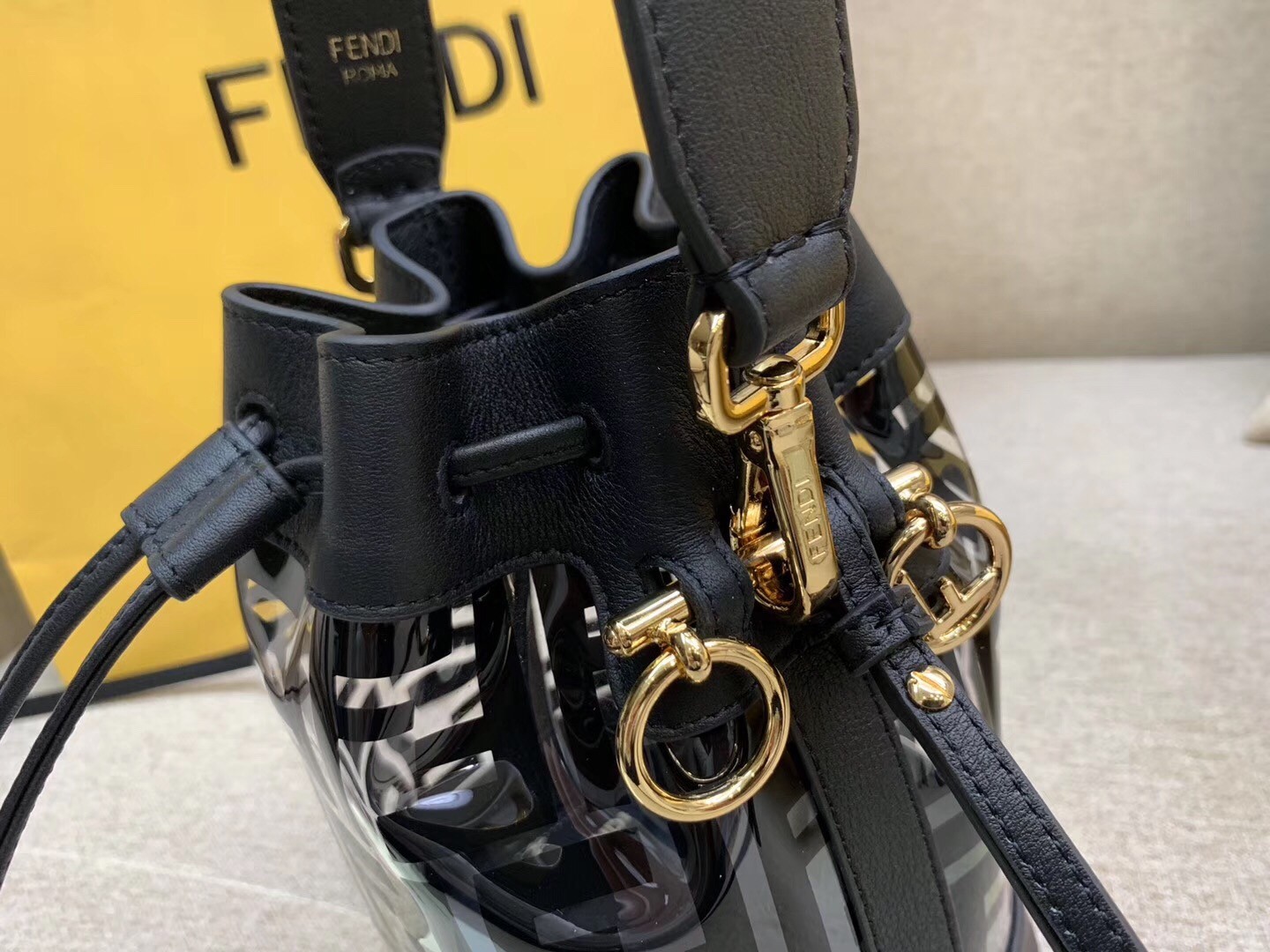 F**di black mon tresor mini bucket bag in transparent pu