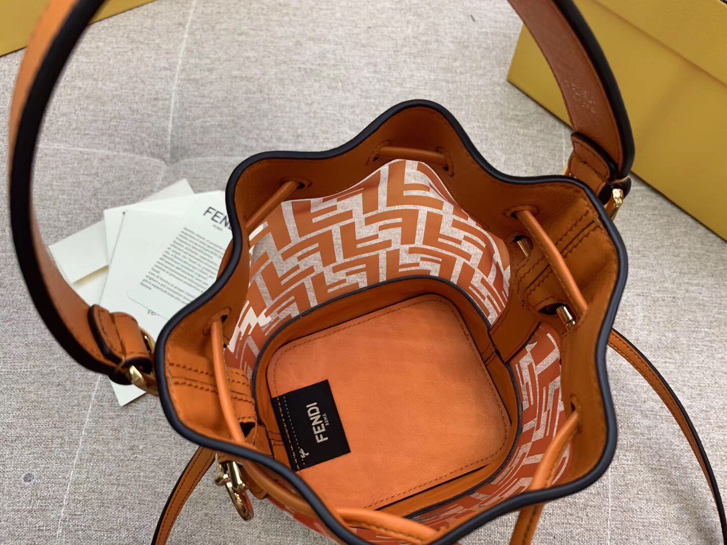 F**di orange mon tresor mini bucket bag in transparent pu