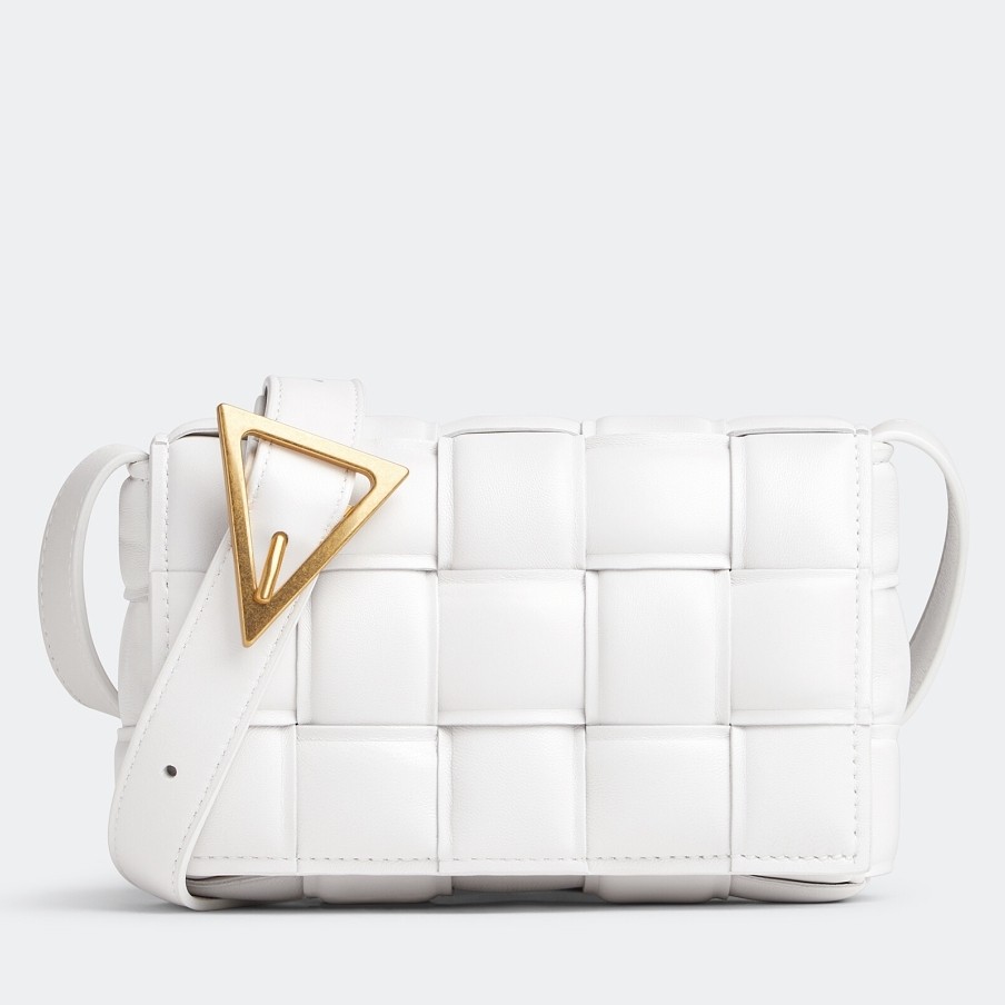 bo*te*ga Ve*ne*ta small padded cassette bag in white lambskin