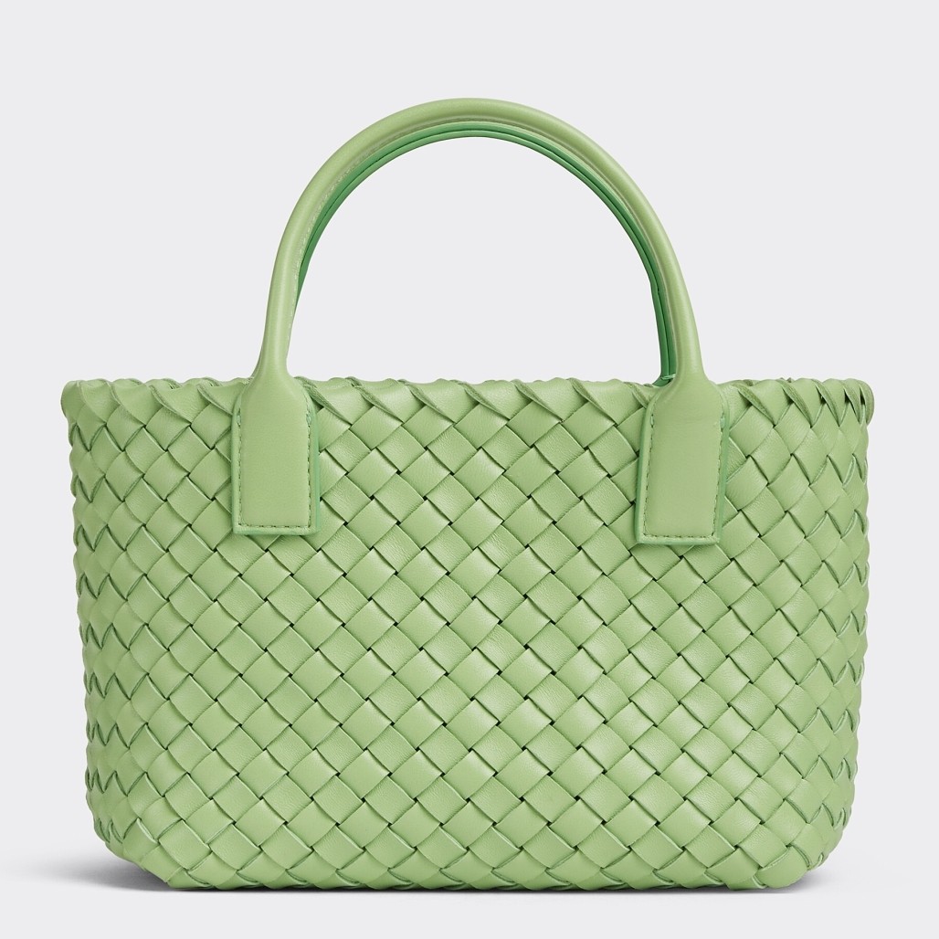 bo*te*ga Ve*ne*ta mini cabat bag in pistachio intrecciato lambskin