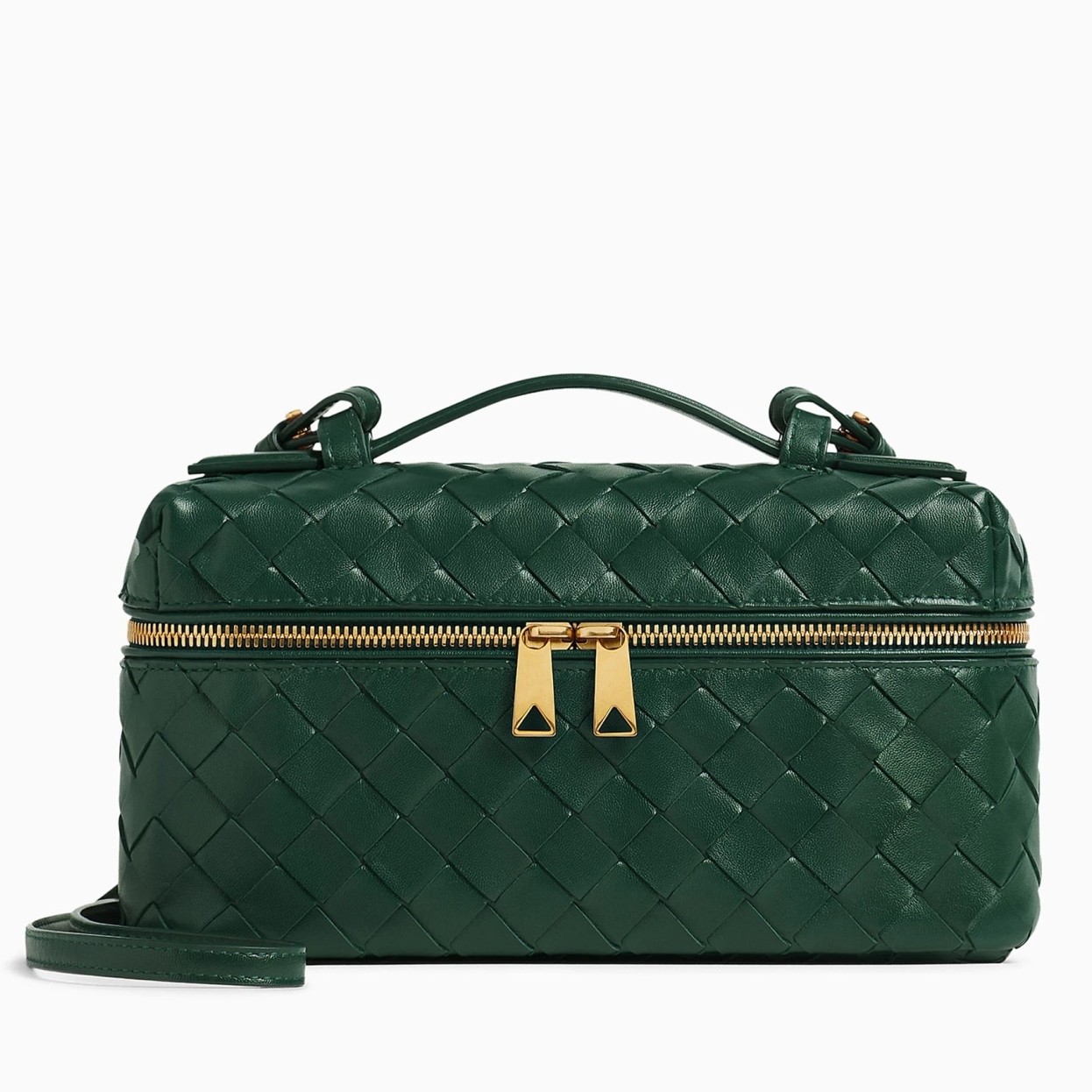 bo*te*ga Ve*ne*ta bang bang vanity case in green intrecciato leather