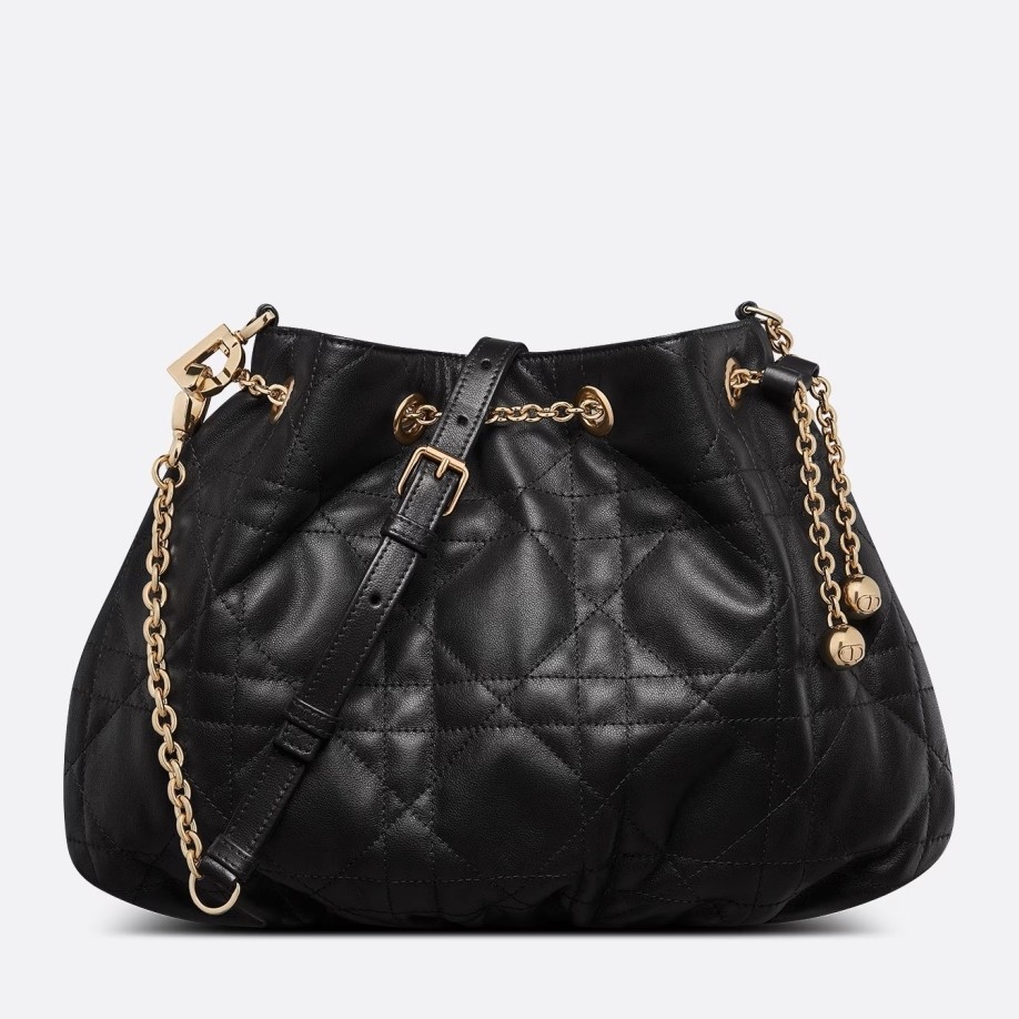 D*or ammi medium bag in black macrocannage lambskin