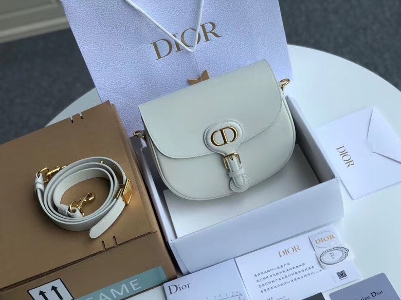 D*or medium bobby bag in white calfskin