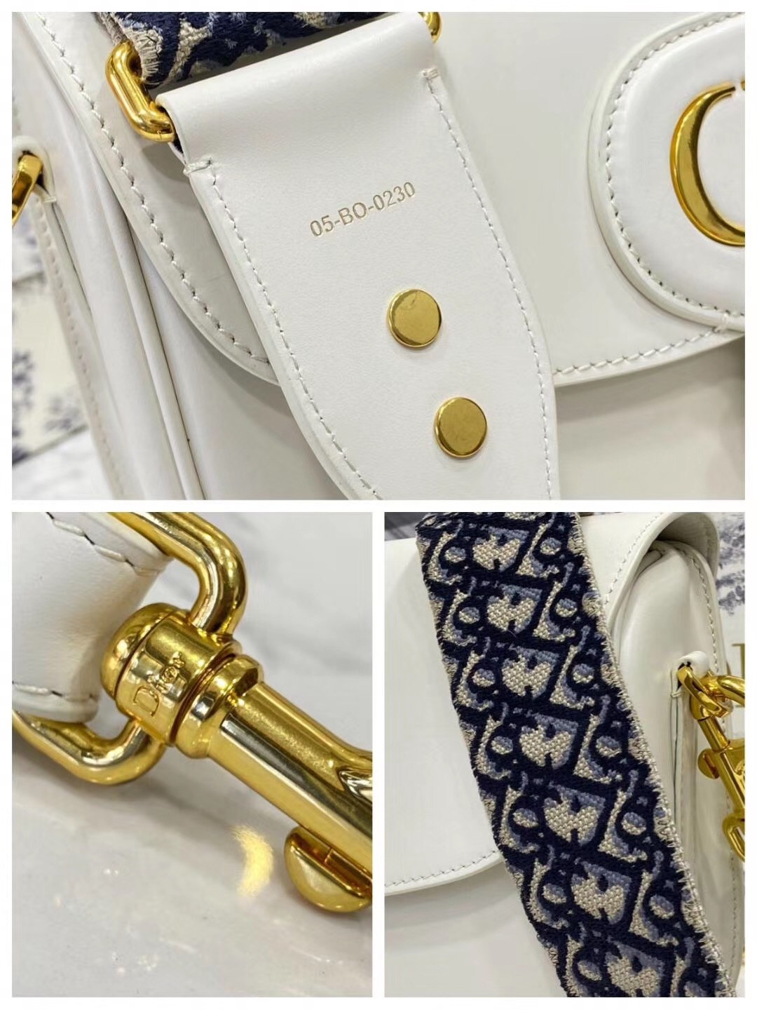 D*or large bobby bag in white calfskin