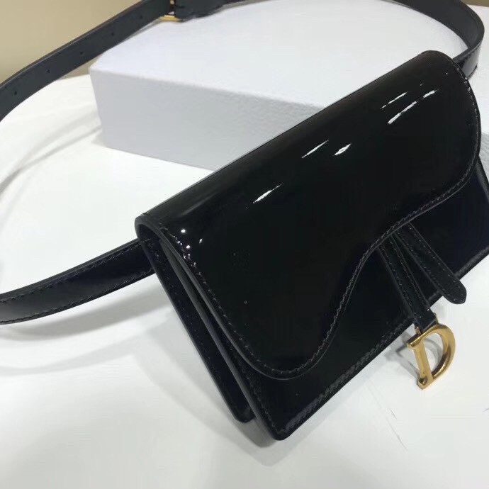 D*or saddle belt bag in black patent leather