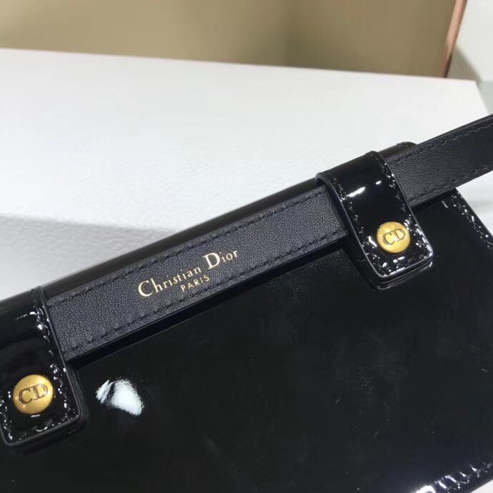 D*or saddle belt bag in black patent leather
