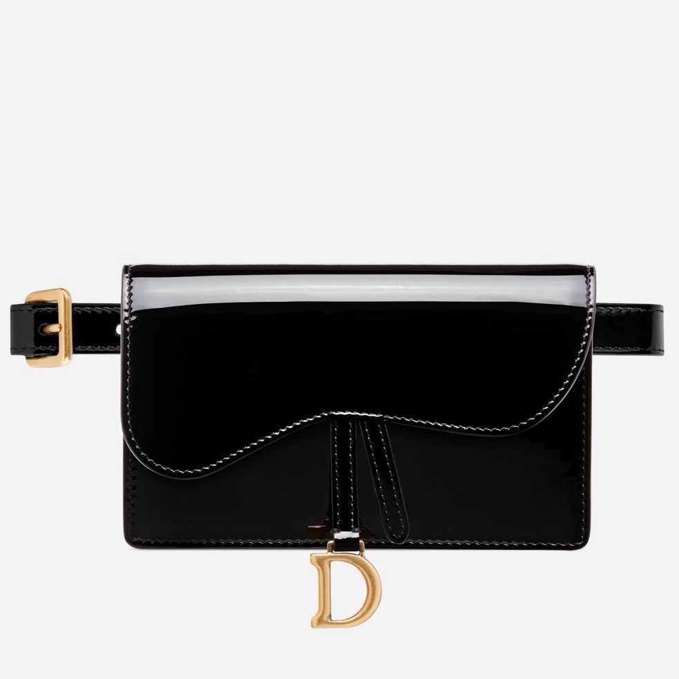 D*or saddle belt bag in black patent leather