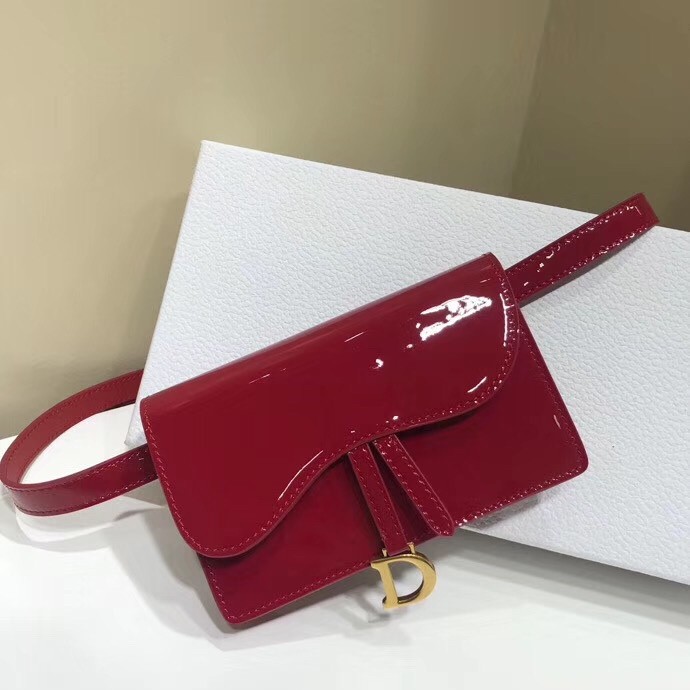 D*or saddle belt bag in red patent leather