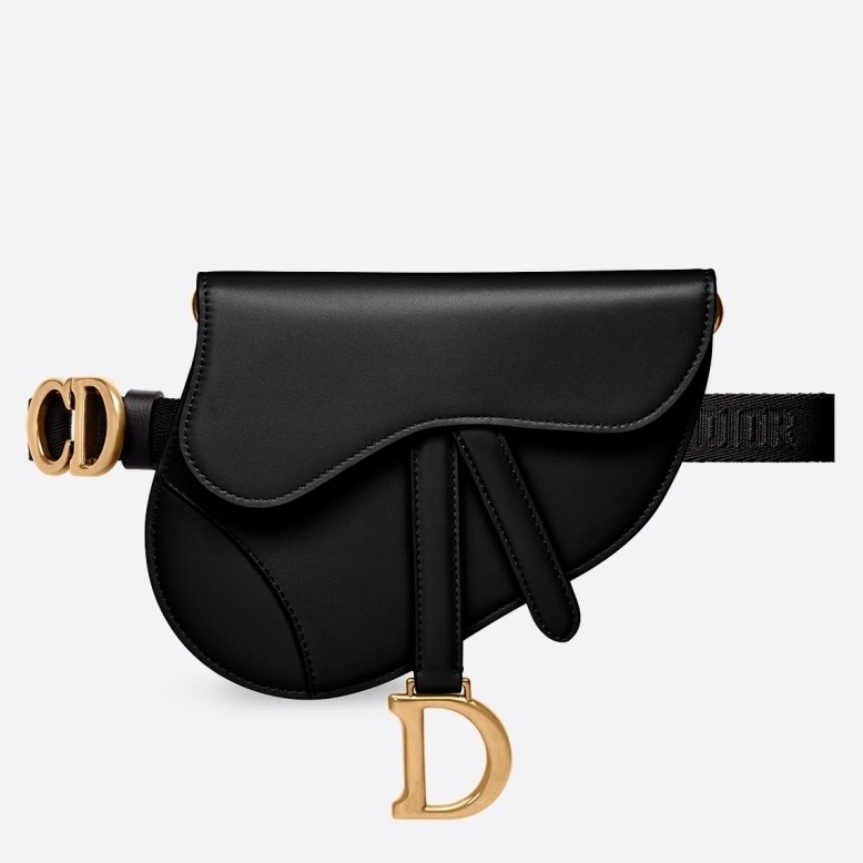 D*or saddle belt bag in black smooth calfskin