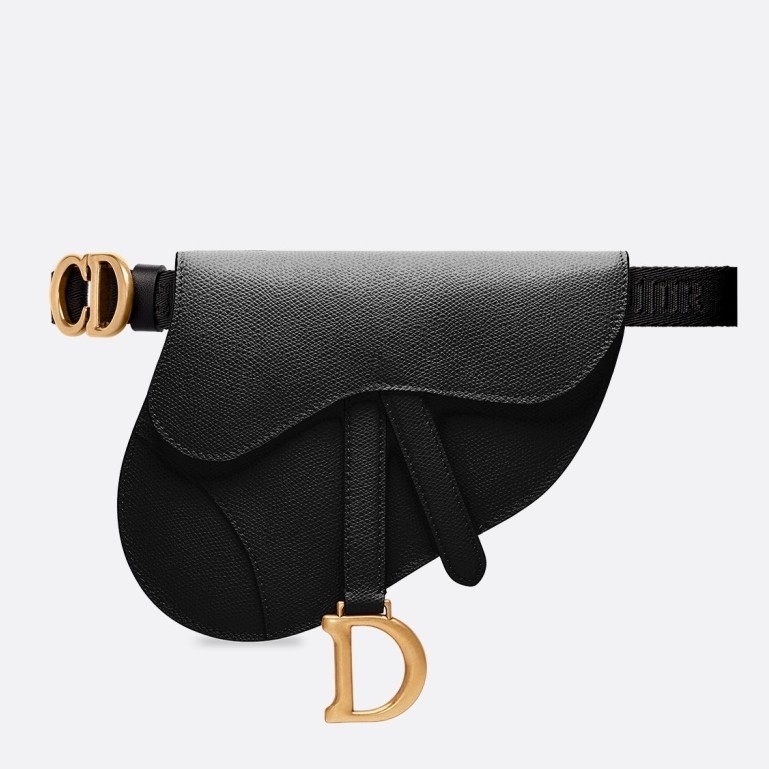 D*or saddle belt bag in black grained calfskin