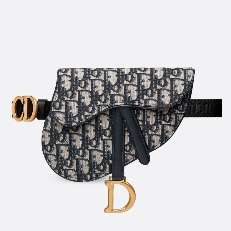 D*or saddle belt bag in blue oblique canvas