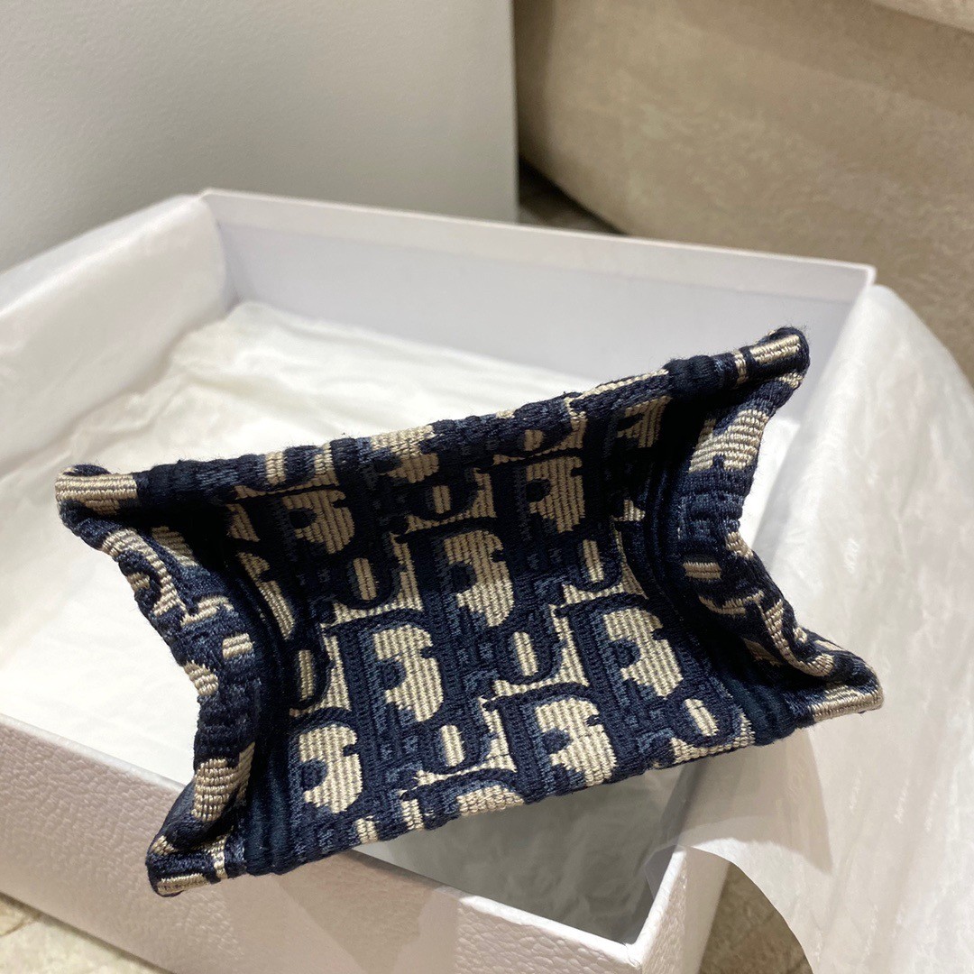 D*or mini book tote phone bag in blue D*or oblique embroidery