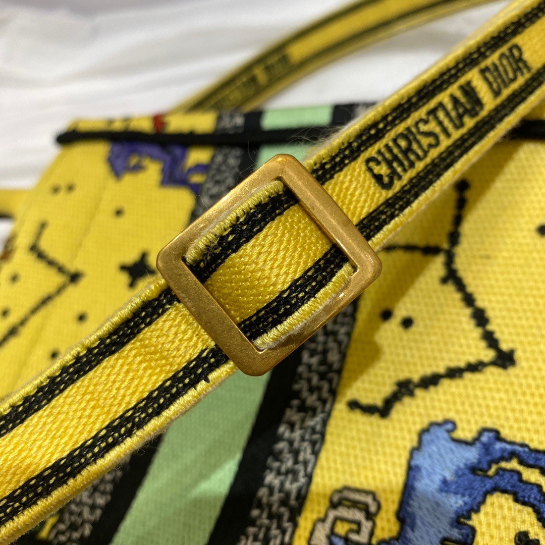 D*or mini book tote phone bag in yellow pixel zodiac embroidery