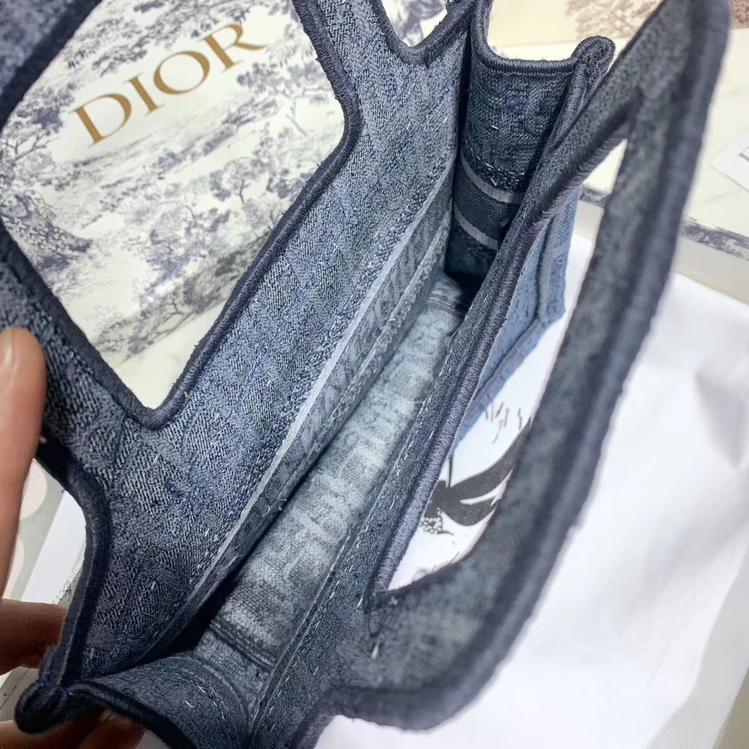 d*or mini book tote bag in De*1m blue oblique canvas